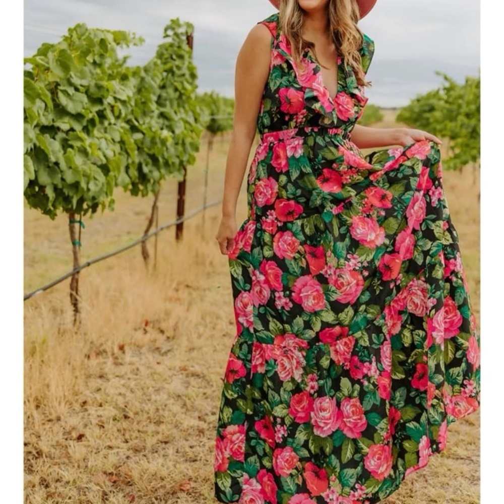 Buddy Love Pink and Black V-Neck Maxi Sundress